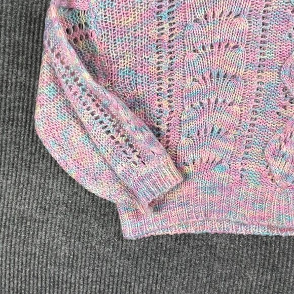 Debut Sweater Womens Small S/M Purple Rainbow Open Knit Lightweight Short Casual - Picture 5 of 14